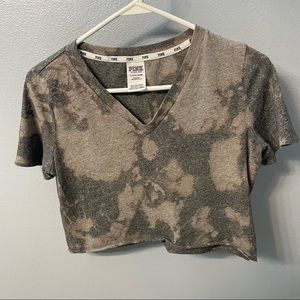 Victoria’s Secret PINK Grey Bleach Distressed Cropped Tee